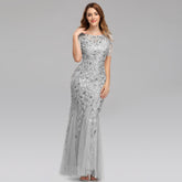 Vestido largo de fiesta gris con corte en A y largo hasta el suelo True Blossom de W&M